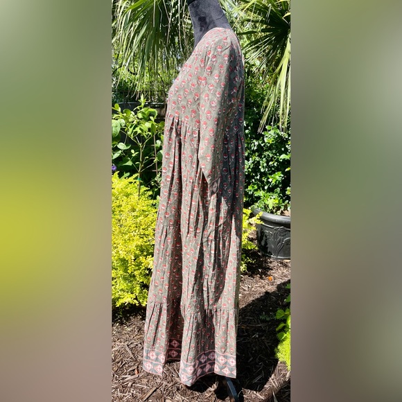 Blue rye by Sugarbelle maxi dress size Med. Green/ white and Peach floral print. - Picture 2 of 8